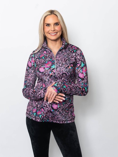 Snoskins Microfiber Prints Zip Neck top 30738-F25
