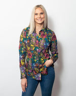 Snoskins Printed Crinkle Mesh Sweetheart Button Blouse 89631-F24