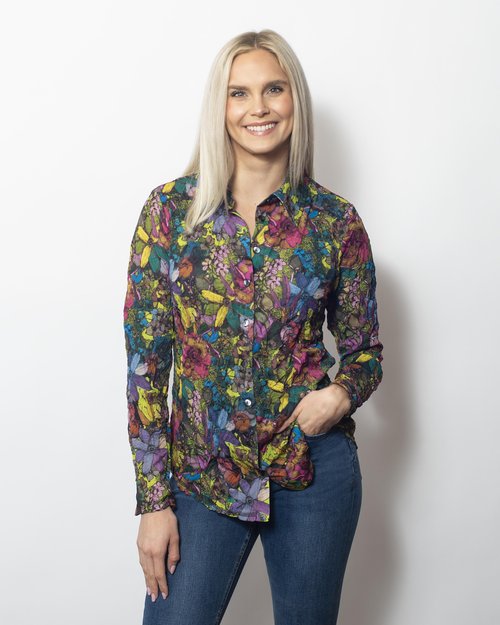 Snoskins Printed Crinkle Mesh Button Shirt 89379-F24