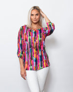 SnoSkins Printed Crinkle Mesh V-Neck with front tie and rouched elbow sleeves 89564-24S