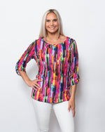 SnoSkins Printed Crinkle Mesh V-Neck with front tie and rouched elbow sleeves 89564-24S