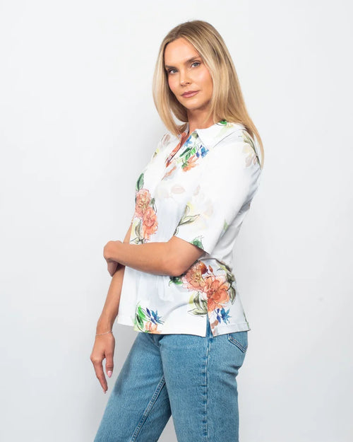 Snoskins Viscose Prints Collared Top V neck with collar, and ¾ slv 44755-26S