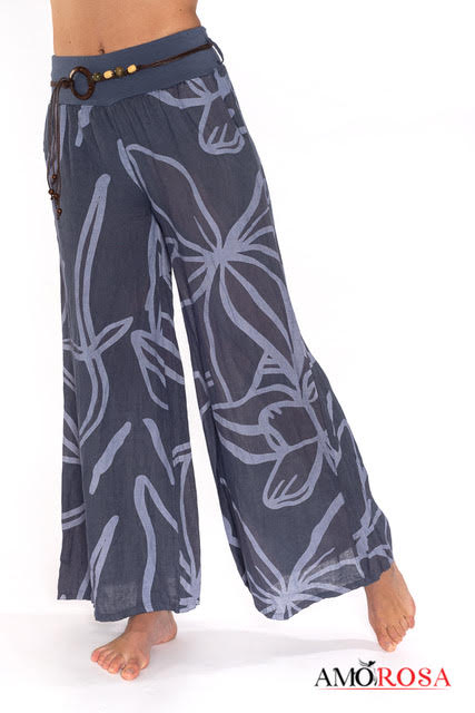 Amorosa Swirl Printed Linen Pants Style AL 8730f