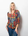 Snoskins Printed Crinkle Mesh Sweetheart Button Blouse 89631-F24