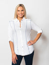 Snoskins Seersucker V-Neck Body Skimming with button Detail Top 77585-25S Matching Thread