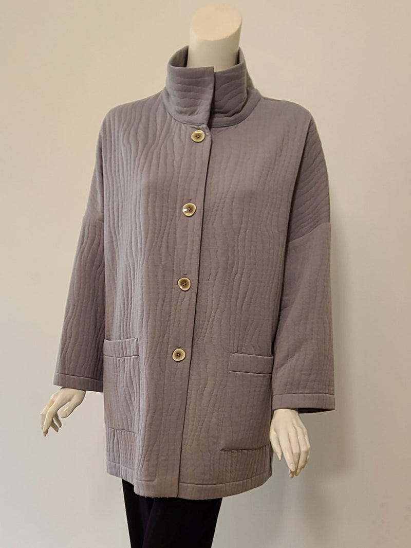 Christopher Calvin Quilted Jersey Car Coat Smoke 1631