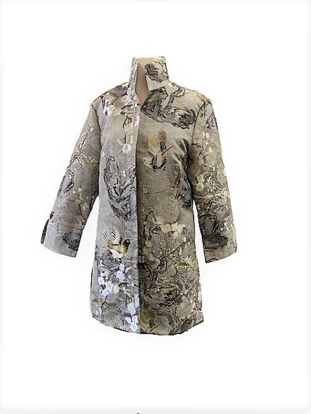 Grace Chuang Jacket JA 1417-2886 Brocade bird & flower print Grey