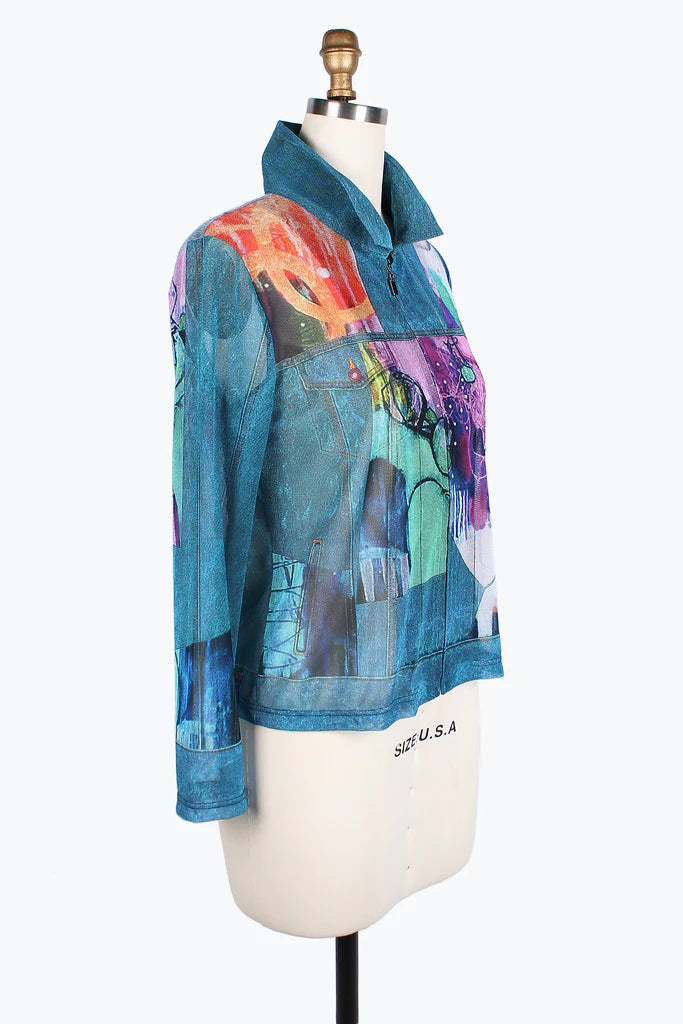 Damee twin set jacket collage art denim mesh style 31417-DNM