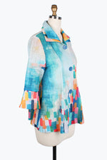Damee Watercolor art double collar jacket 4811-Blu