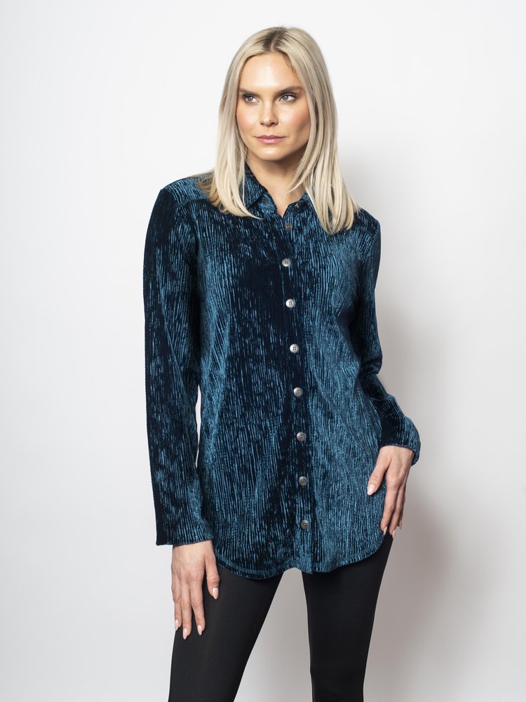 SnoSkins Ribbed Crushed Velvet Button Shirt with Metal buttons Style 56379-23F