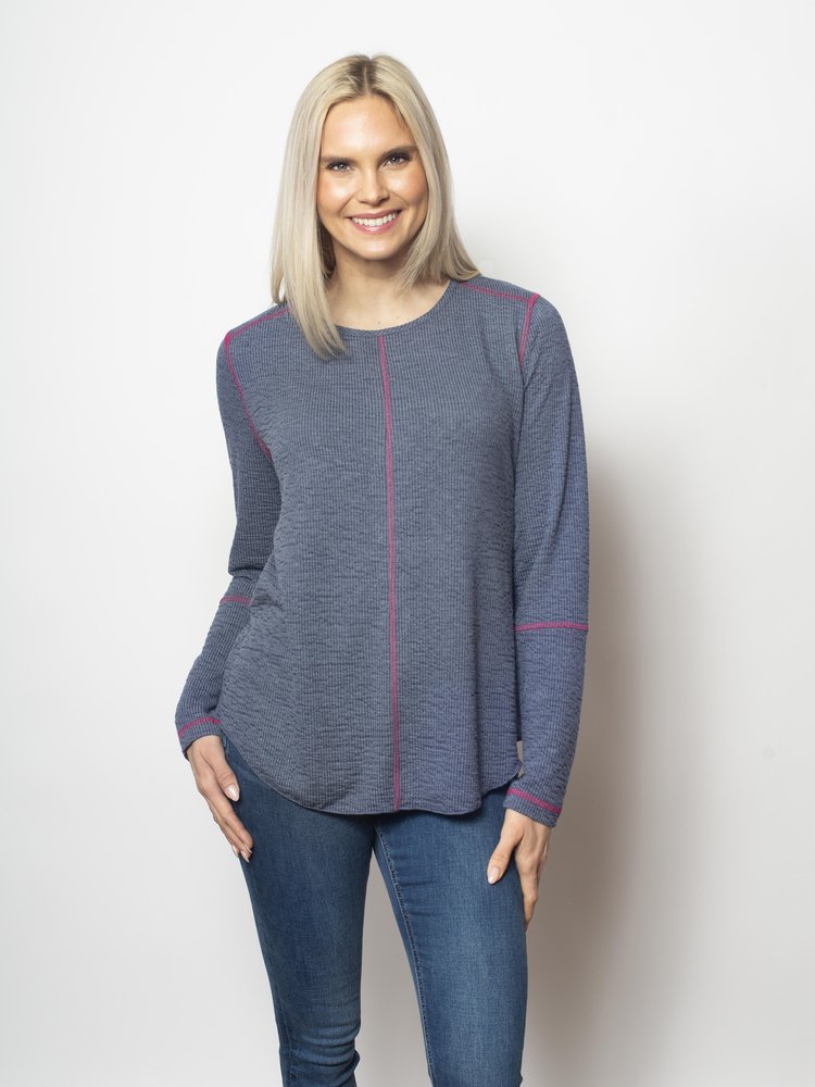 SnoSkins Seersucker Pullover with jewel neck and contrast stitching 66590-23F