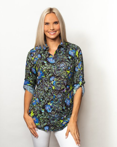 SnoSkins Printed Crinkle Stand collar button blouse (New Body) 89582-23S