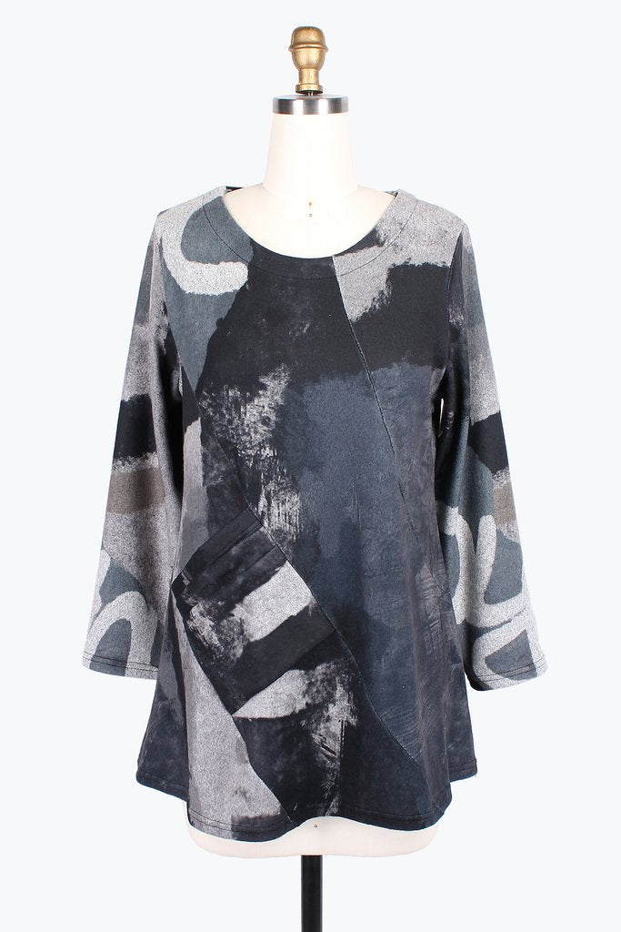 Damee Abstract Square Print Tunic style 9187-Gry