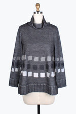Damee Knit Sweater Print Turtleneck Tunic 9206-GRY