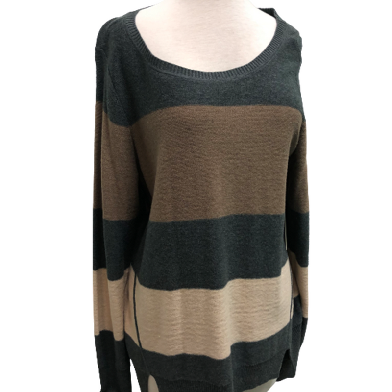 Striped Sweater Olive Tones Size L