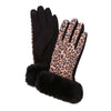 Leopard Print Fur-Trimmed Texting Gloves