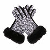 Black & White Animal Print Fur-Trimmed Texting Gloves