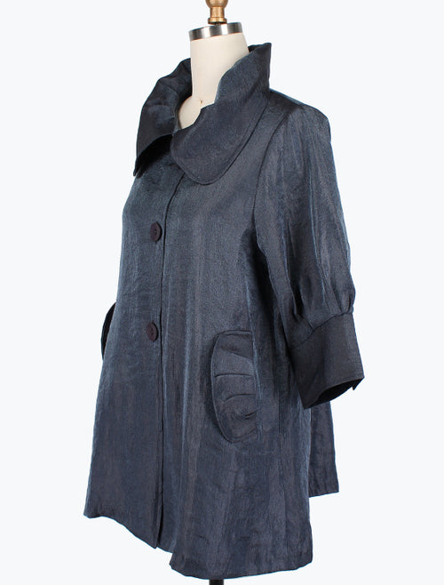 DAMEE NYC PEWTER LONG SWING JACKET WITH POCKETS 200