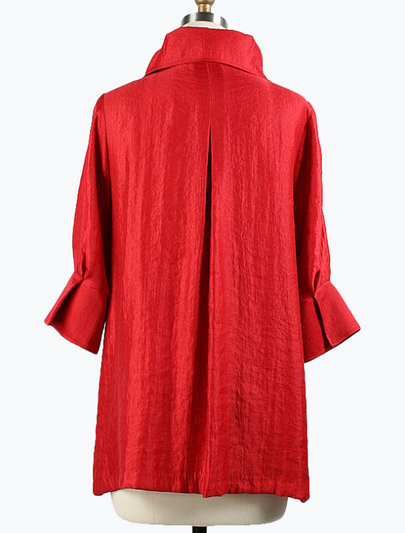 DAMEE NYC ROSE RED LONG SWING JACKET WITH POCKETS 200