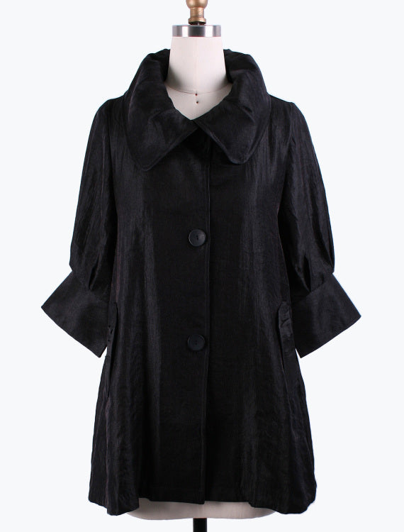 DAMEE NYC BLACK LONG SWING JACKET WITH POCKETS 200