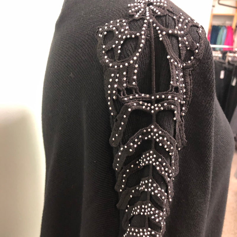 Passioni Sweater Black with sequin embroidery along the sleeves