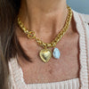 Karine Sultan Braided Link Necklace With Heart Pendant & Large Flat Pearl N72705