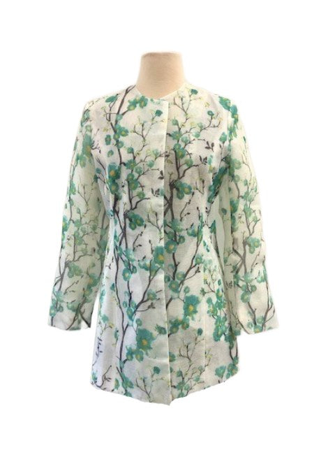 Grace Chuang Jacket JB 1599 Long Round neckline cherry blossom print