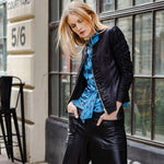 Clara Sun WooLiquid Leather™ Ruched Detail Jacket - Black