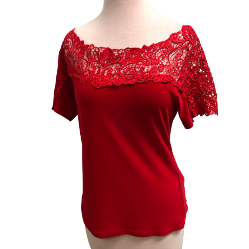 Joseph Ribkoff Red Top Lace Detail