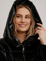 Nikki Jones Sleek Winter Parka W/Oversized Hood, Black, Blanc K5368RK-408
