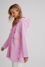 Nikki Jones Hi-Lo Hooded Jacket in soft luster sheen w/pocket inserts K5451RN-335 Spring 2023