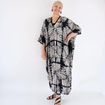 Sylca Boxes in Boxes Tan and Black Caftan Dress