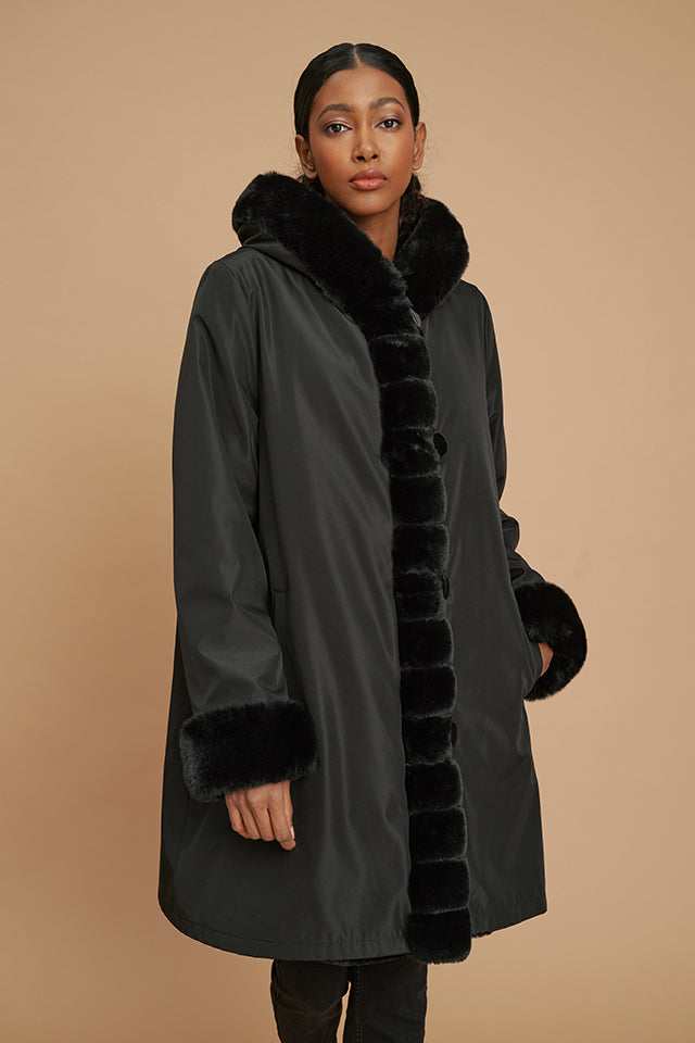 Nikki Jones Reversible faux fur coat K4129RF-164 Black – IBHANA