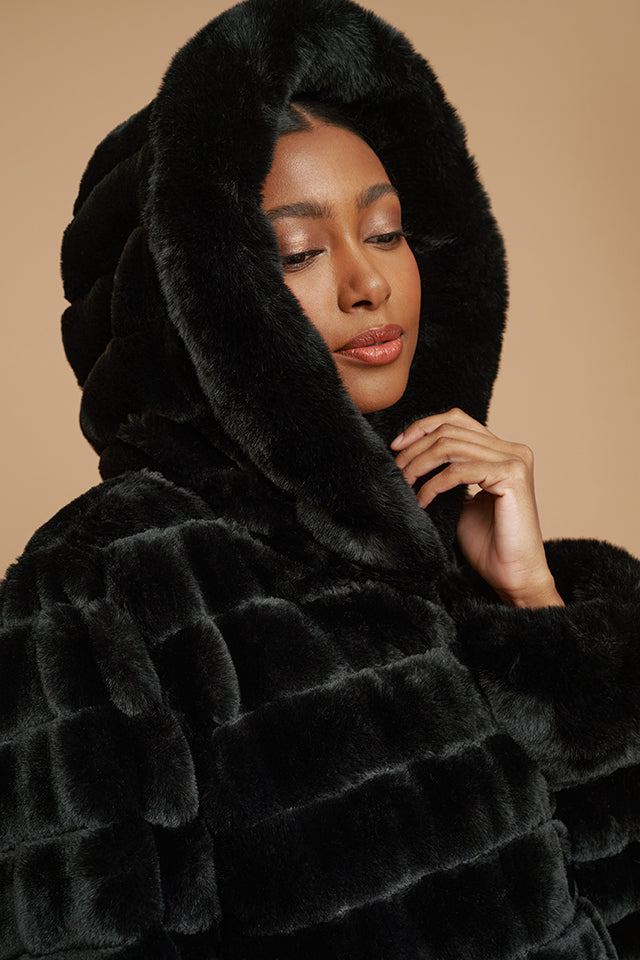 Nikki Jones Reversible faux fur coat K4129RF-164 Black – IBHANA