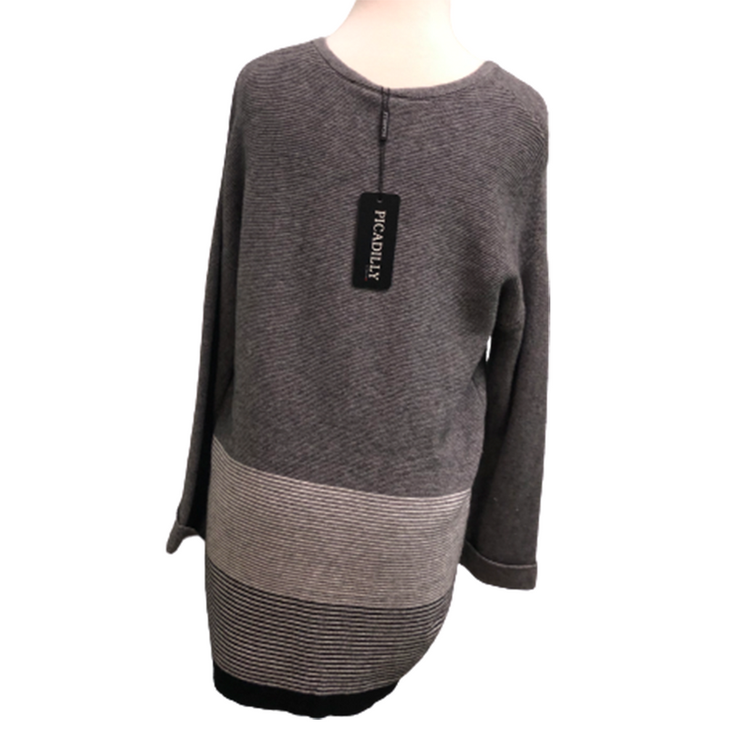 Picadilly Round Neck Sweater with Scarf Grey Tones Size XS