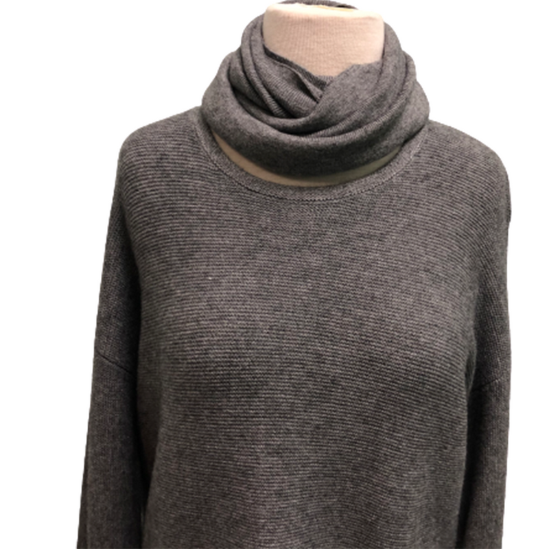 Picadilly Round Neck Sweater with Scarf Grey Tones Size XS