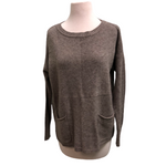 Round Neck Sweater with Pockets Taupe Size M