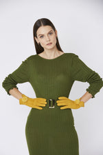 Faux Suede Gloves With Faux Fur Pom- YELLOW