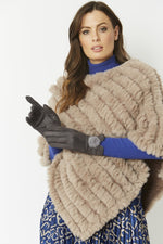 Faux Suede Gloves With Faux Fur Pom- GREY