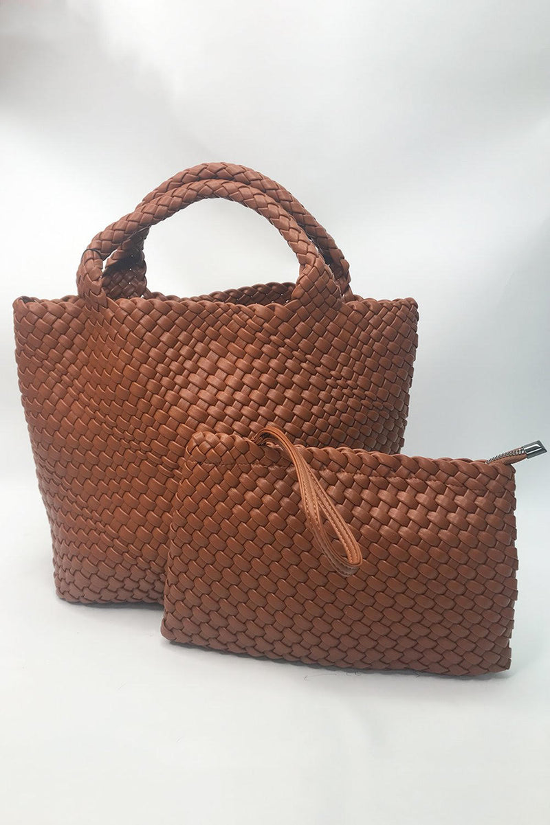 Jayley Hand Knitted Leather Tote Bag with Matching Purse PBG25A-rust