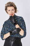 Jayley Leather Gloves with Mink Bobble- BLACK