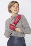 Jayley Leather Gloves with Mink Bobble - Burgundy