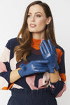 Jayley Leather Gloves with Mink Bobble - BLUE