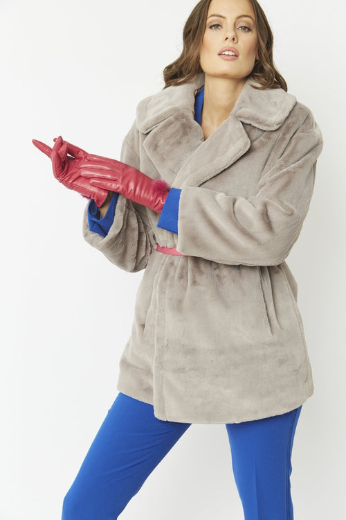 Jayley Leather Gloves with Mink Bobble- CERISE PINK