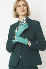 Jayley Leather Gloves with Mink Bobble- TURQUOISE