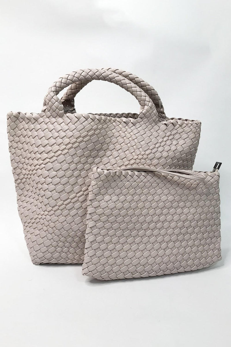 Jayley Hand Knitted Leather Tote Bag with Matching Purse PBG25A-Off white